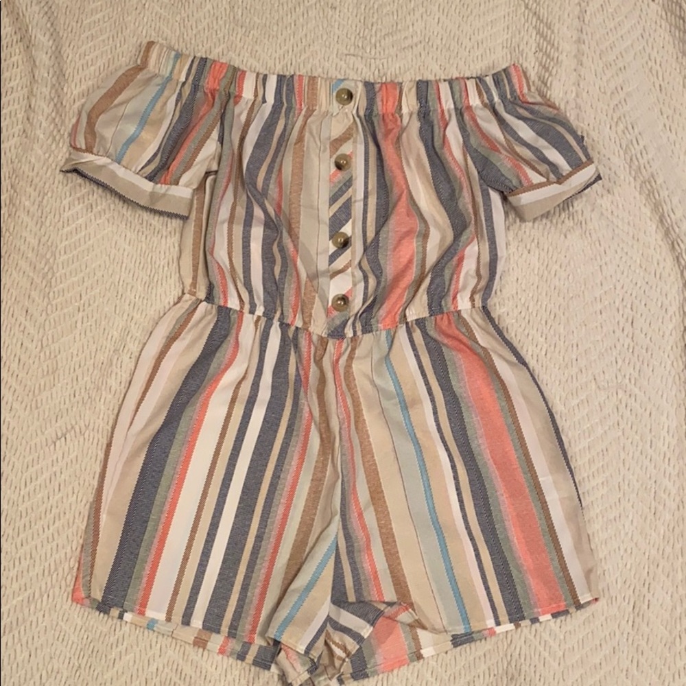Stripes off the shoulder romper